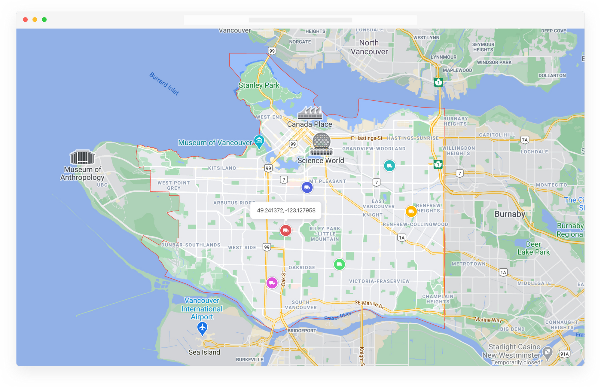 live driver tracking on a map interface