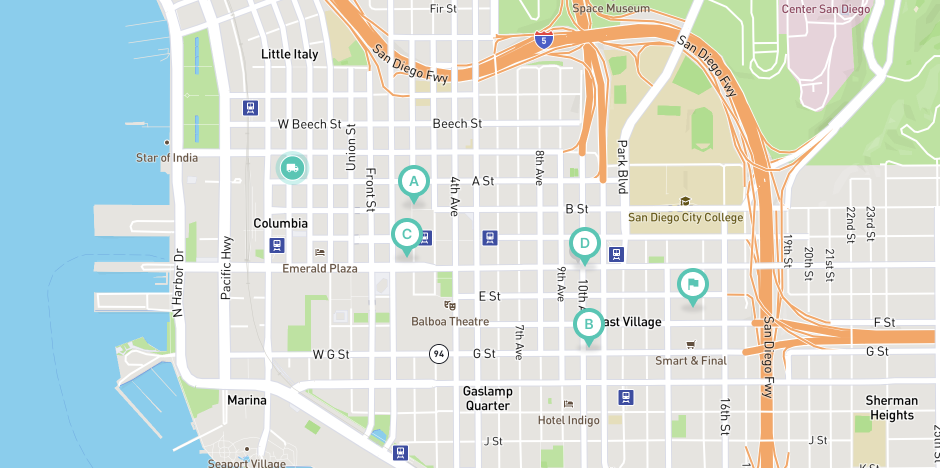 We need to use route optimization to find a route to locations A, B, C and D that minimizes driving time