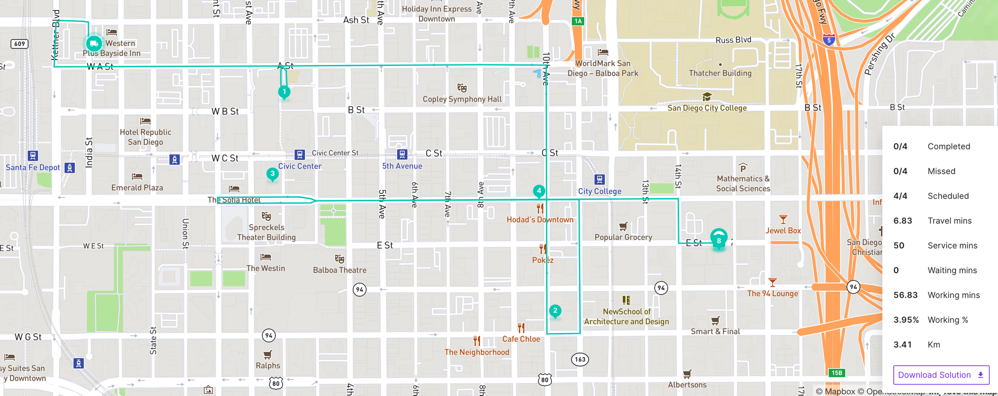 unoptimized route with increased driving distance