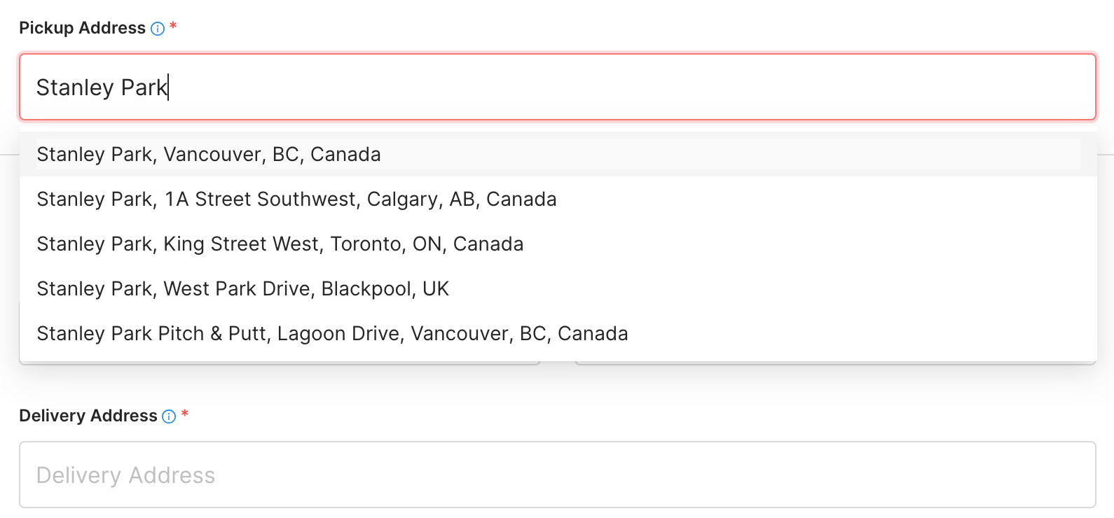 Dispatch routing software for on demand rides and deliveries can use Google Places Autocomplete API to automatically suggest addresses