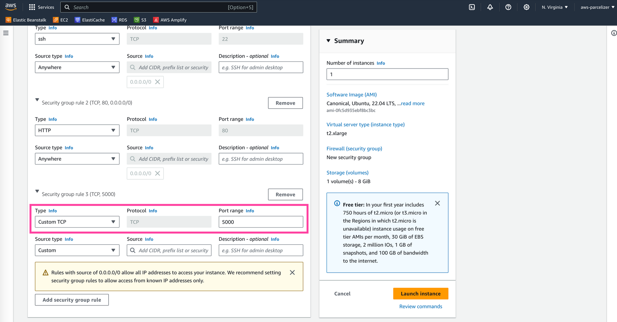 Configuring allowable ports on EC2 so that the OSRM API will work