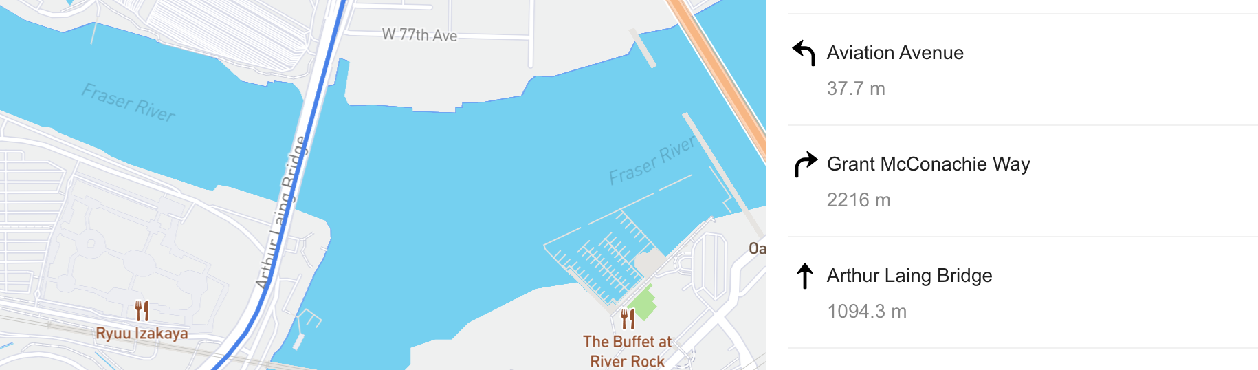 Turn by turn directions returned by the OSRM Route API