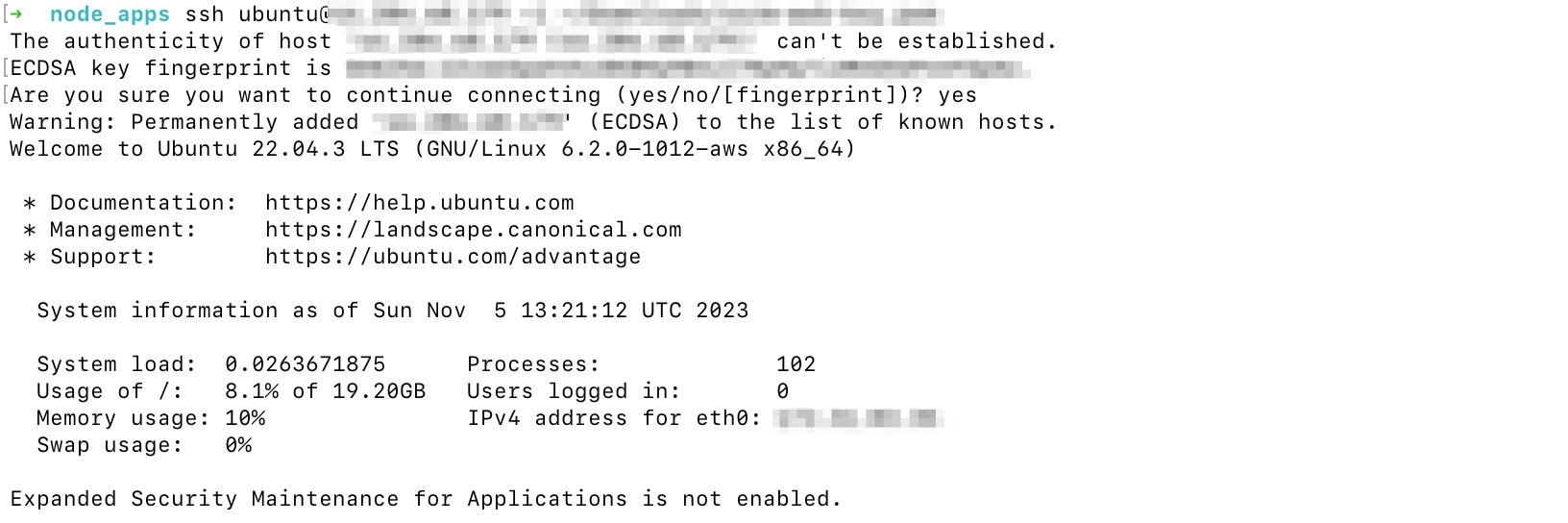 Logging into the EC2 instance on Ubuntu