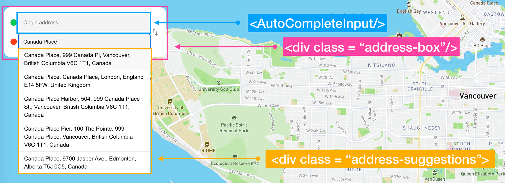 Mapbox Places API address autocomplete