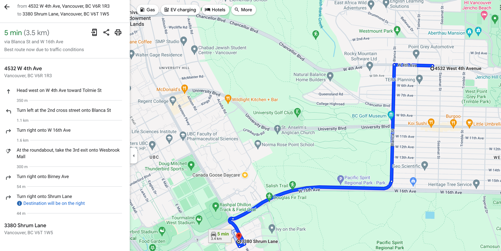 Driving directions from the Google Maps API closely match that from OSRM