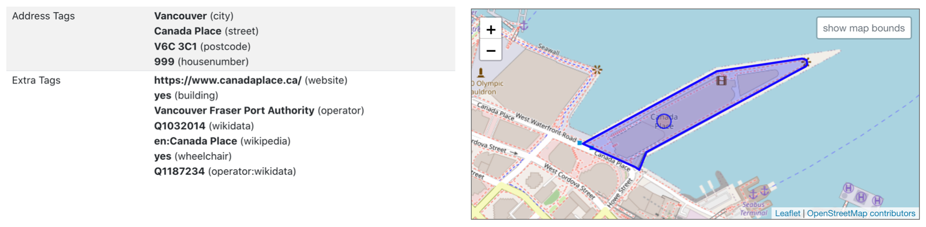 OSM tags used to describe nodes, ways and relations