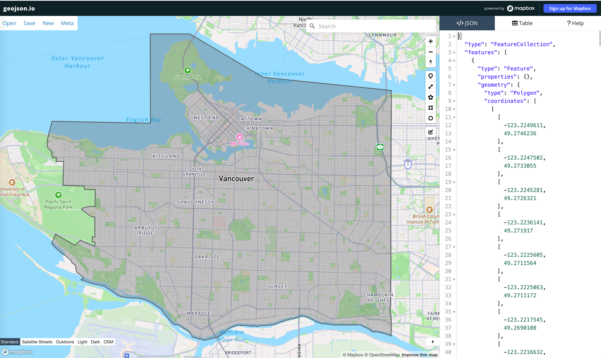 Polygon GeoJSON boundary data viewed on geojsion.io