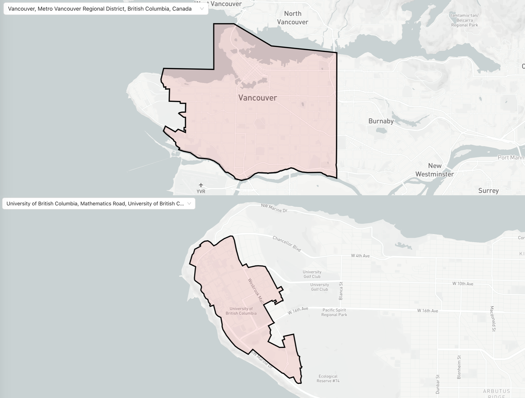 Switching between different city boundaries in our OSM boundary data viewer