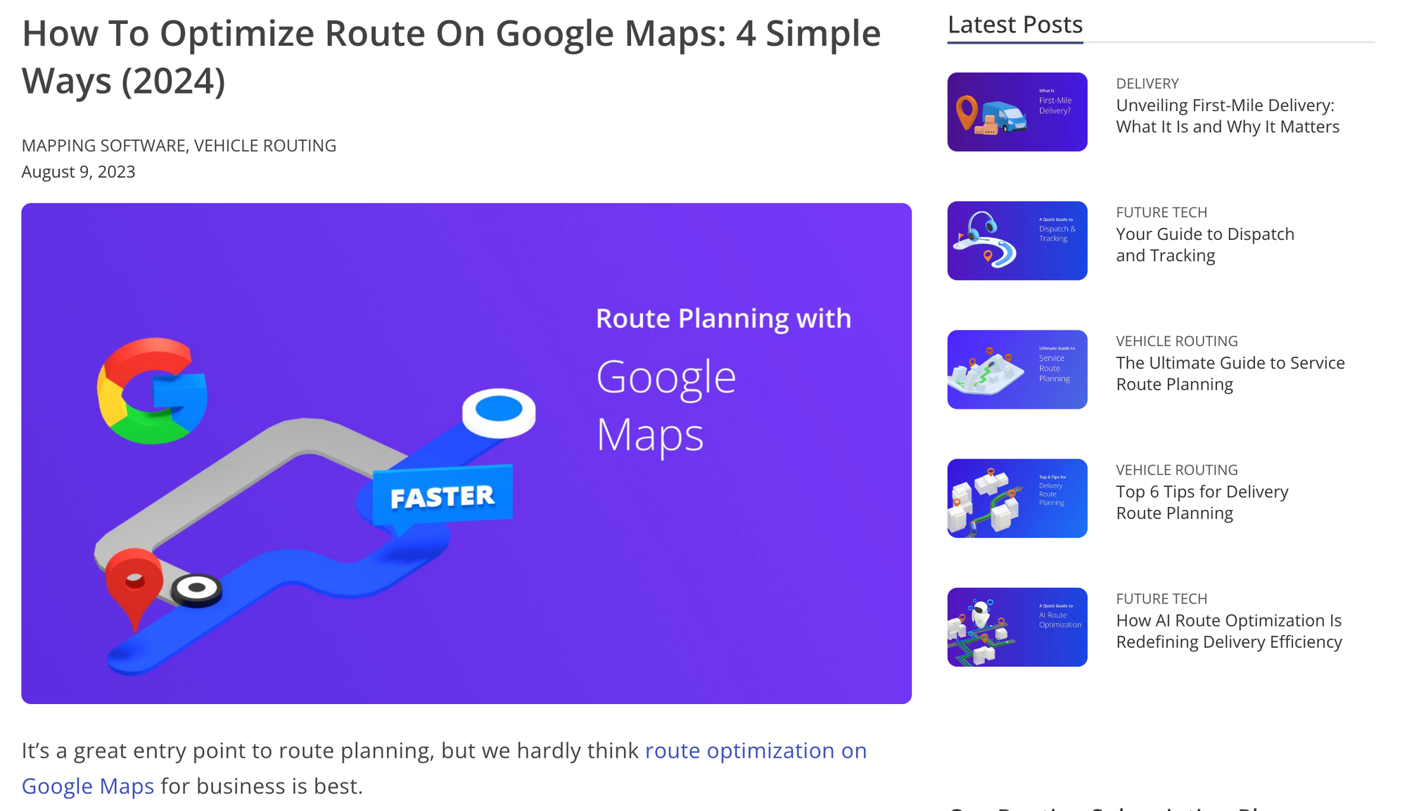 A blog post by a route optimization company highlighting Google Map's 25 waypoint limit