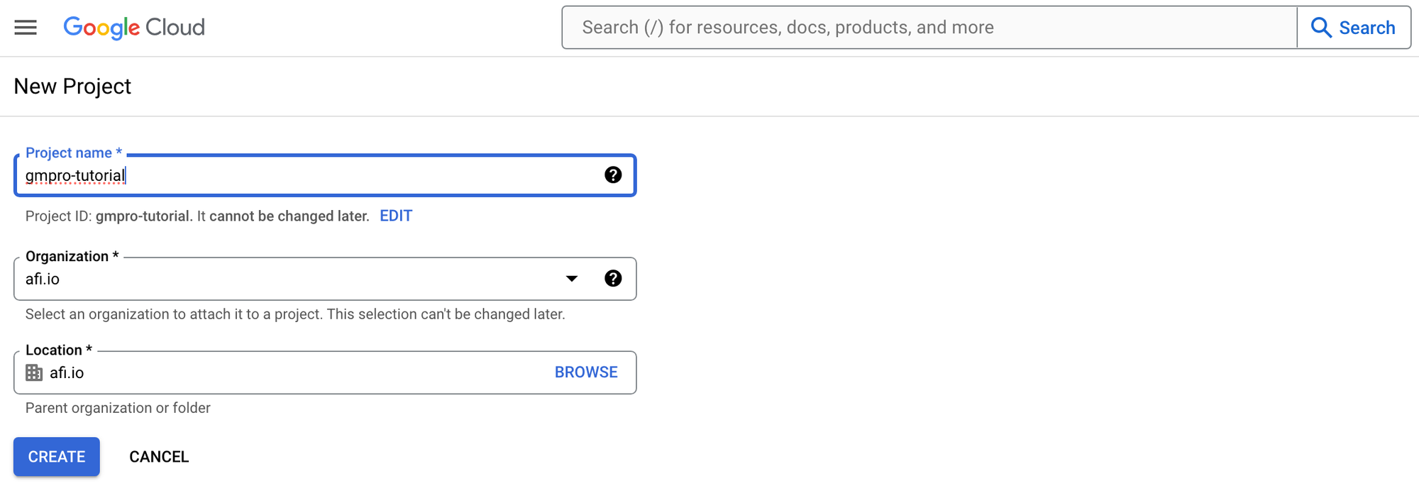 Creating a new Google Cloud project to run GMPRO