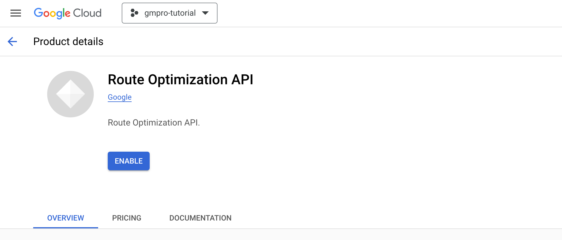 Enabling GMPRO route optimization API on your Google Cloud project
