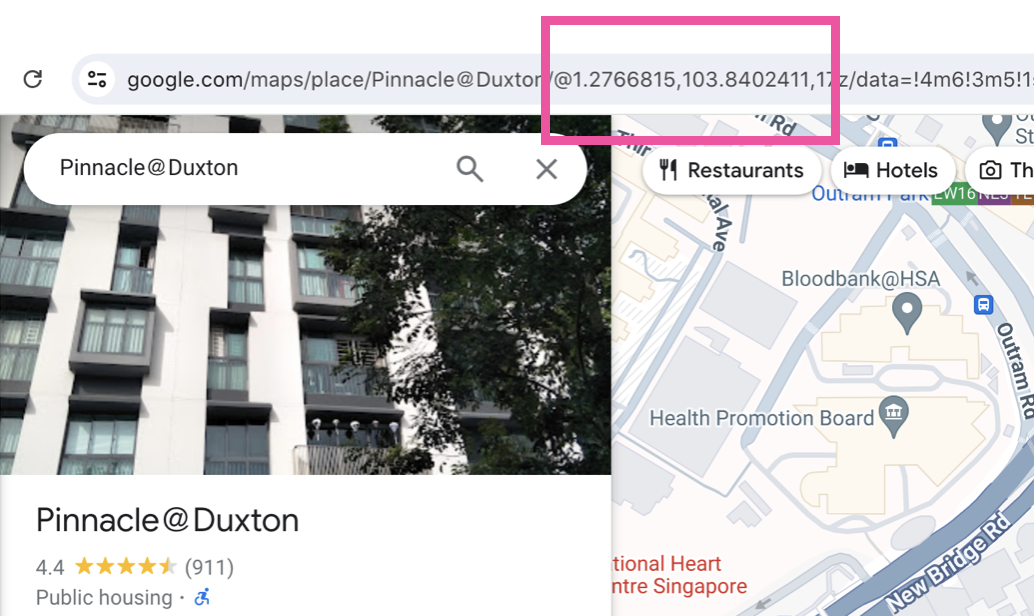 Retrieving the latitude and longitude of a Google Maps entry