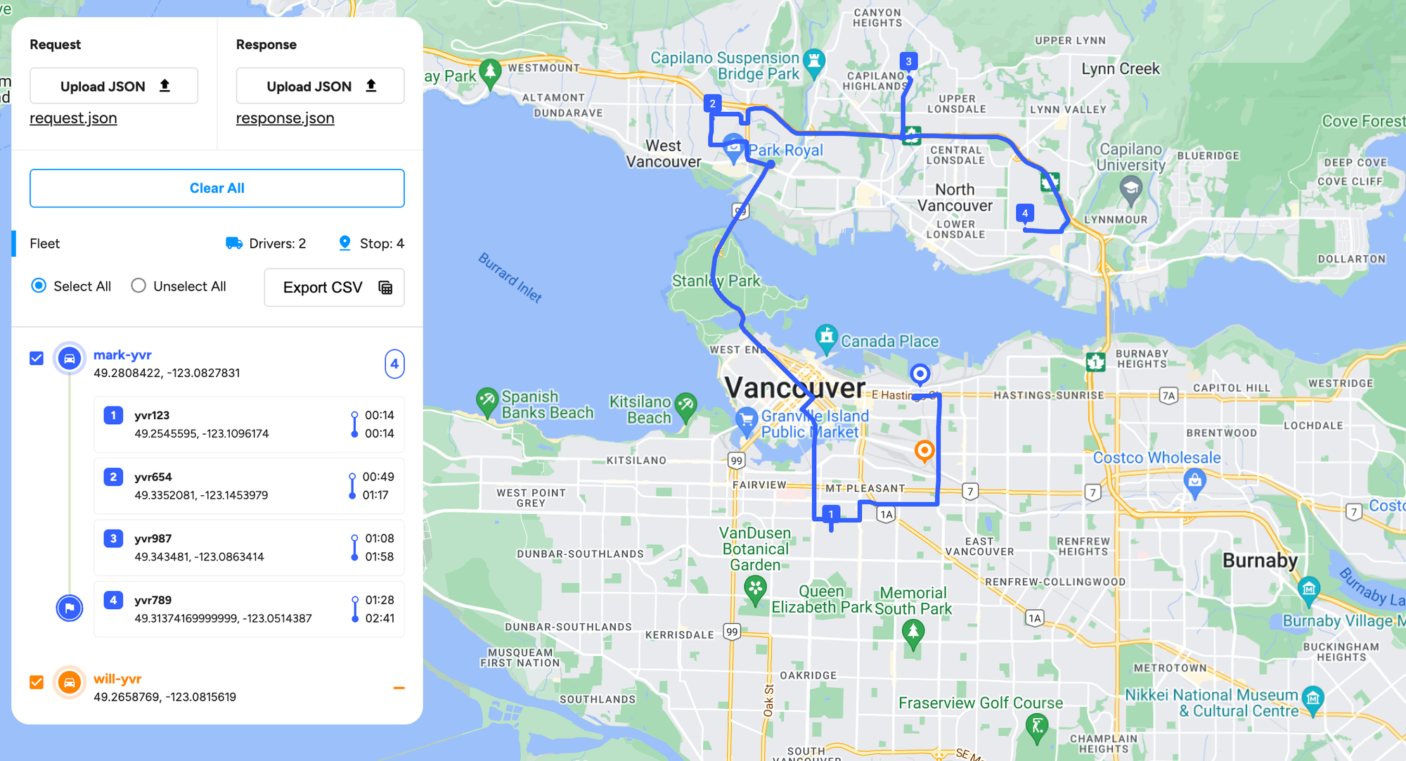 A route solution that uses fixed vehicle costs to minimize the number of drivers needed