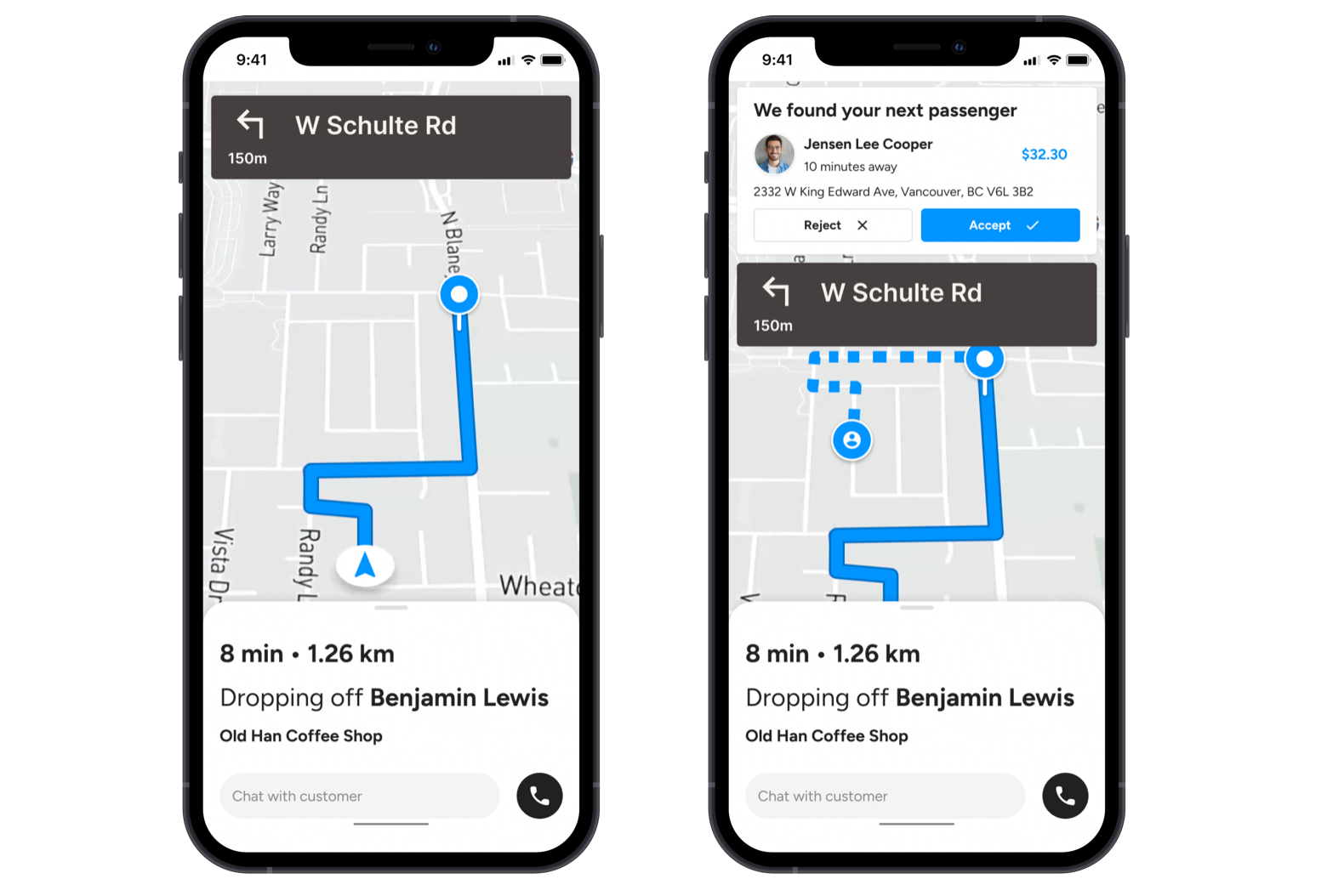 A ride sharing app using the Google Navigation SDK to display new trip bookings