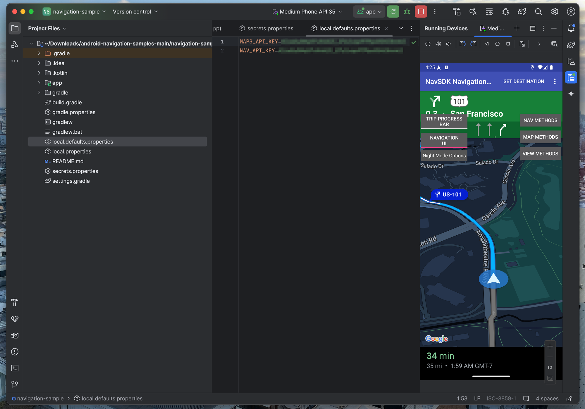 Running the Google Navigation SDK sample app locally