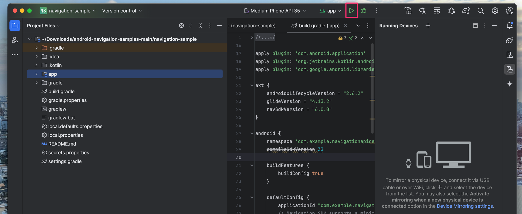 Testing the Google Navigation SDK sample app in Android Studio