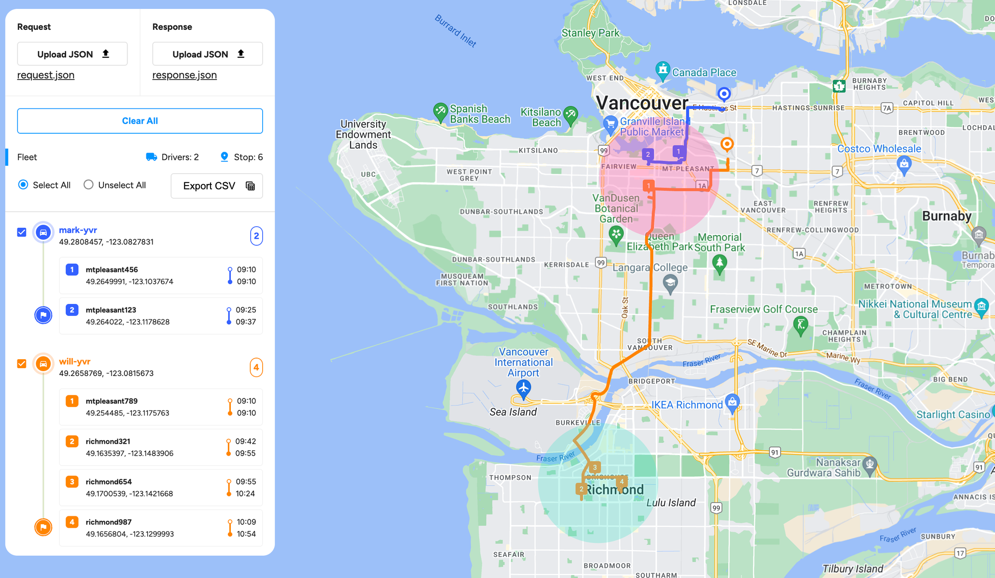 An optimal route plan but without clustering leads to overlapping routes