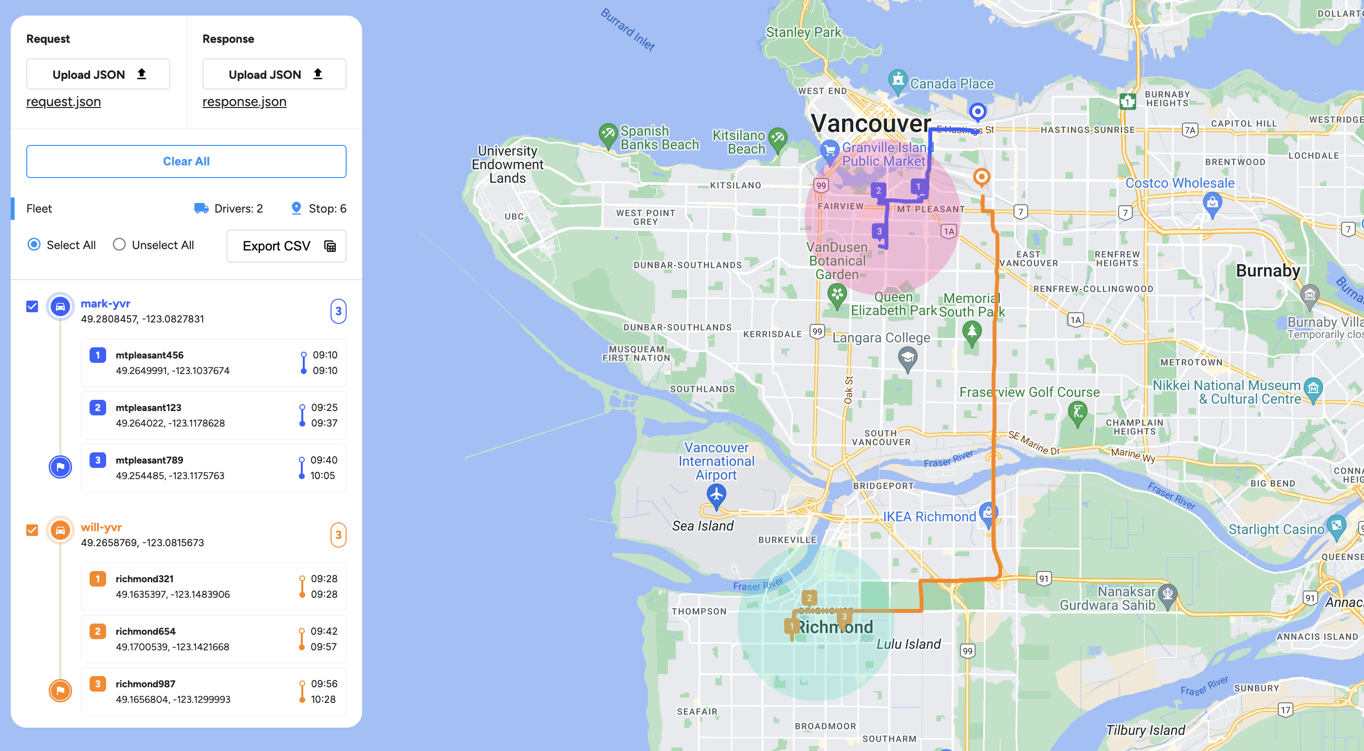 Optimal route plan with clustering creates tight, dense clusters without overlap