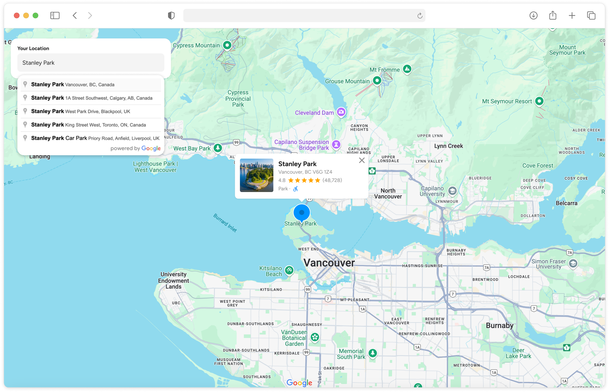 The autocomplete app we'll enhance with the Google Place Details API / Place Photos API