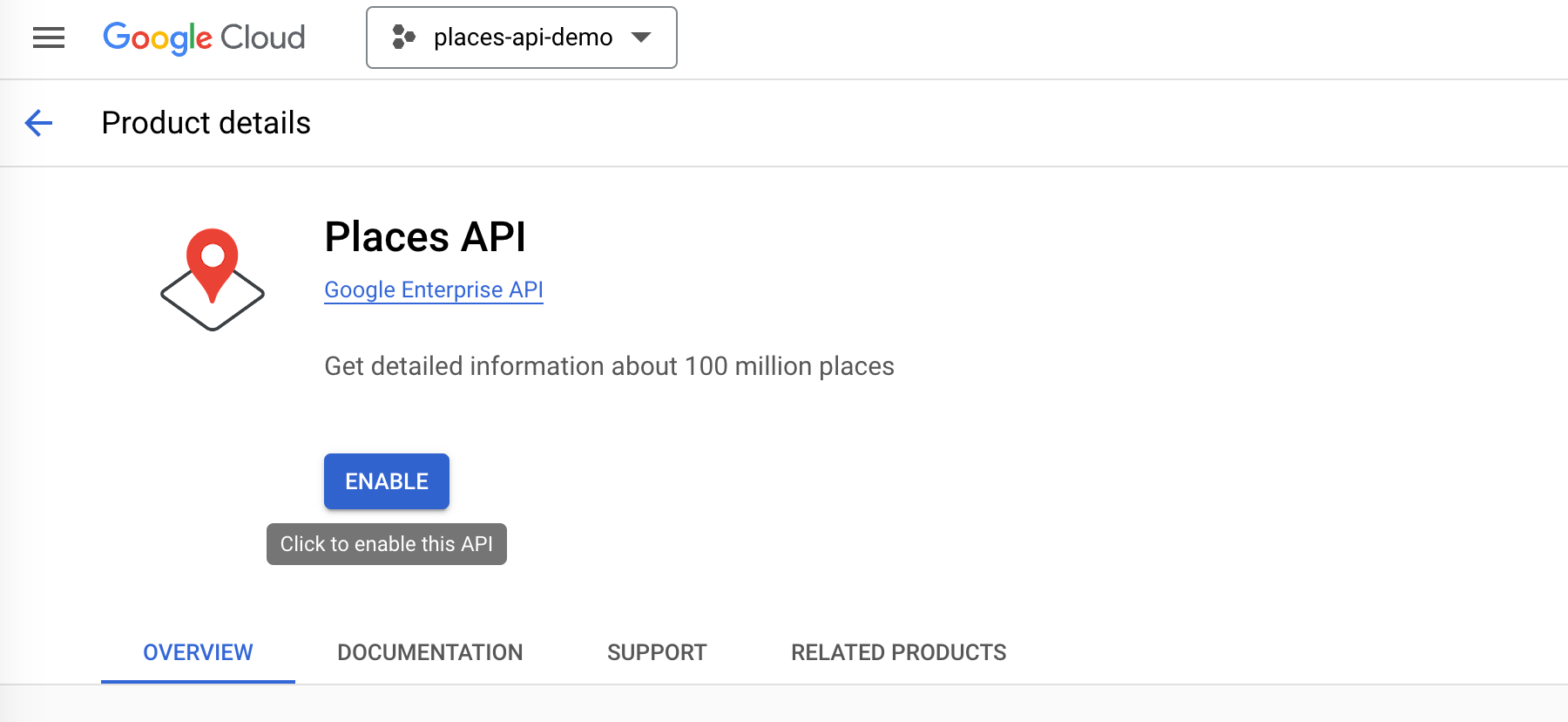 Adding the Places API to our GCP project