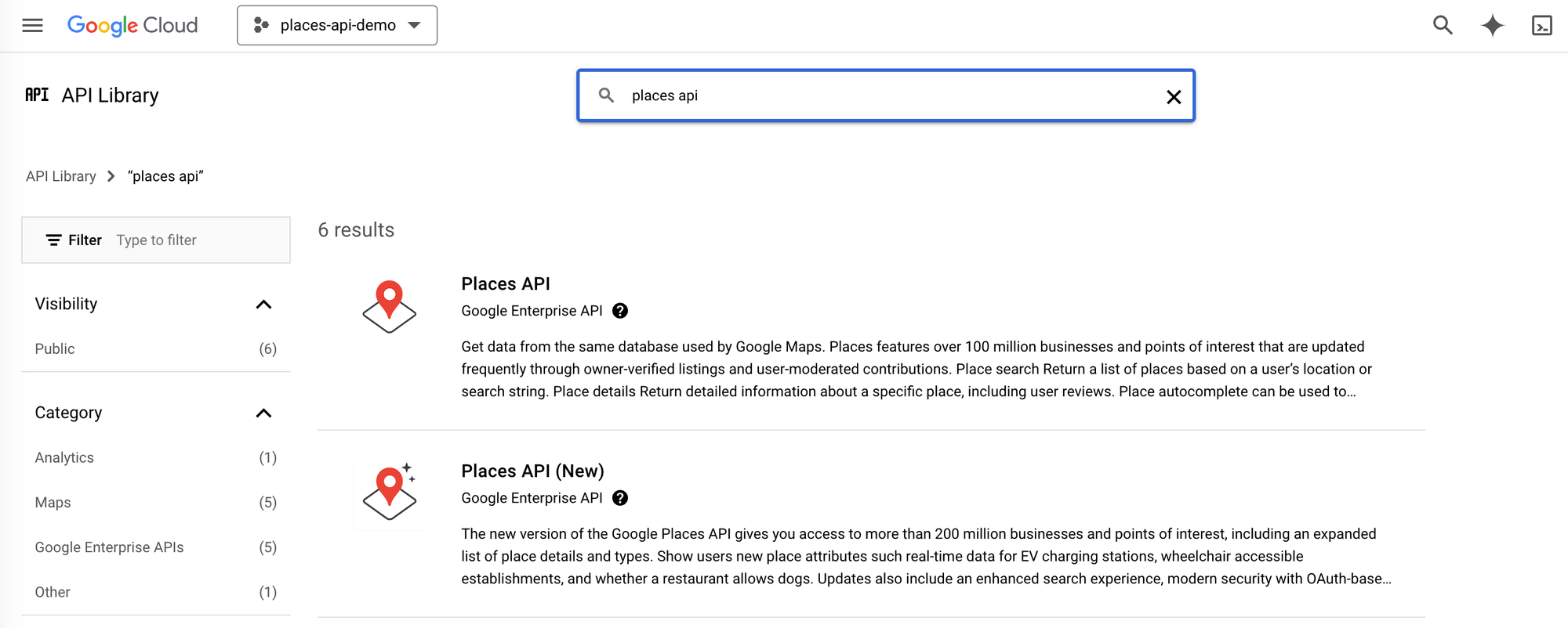 Enabling the Places API and Places API (new) in our GCP project