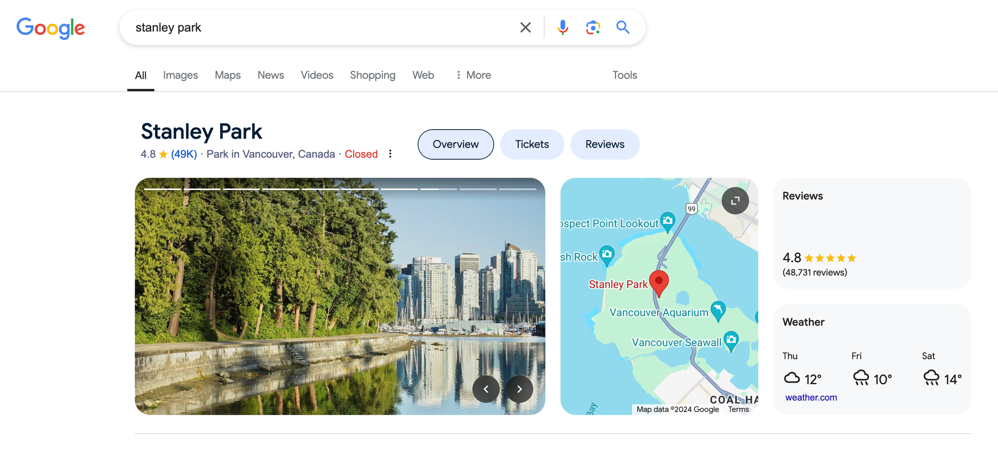 Google Place details used to provide information for local search