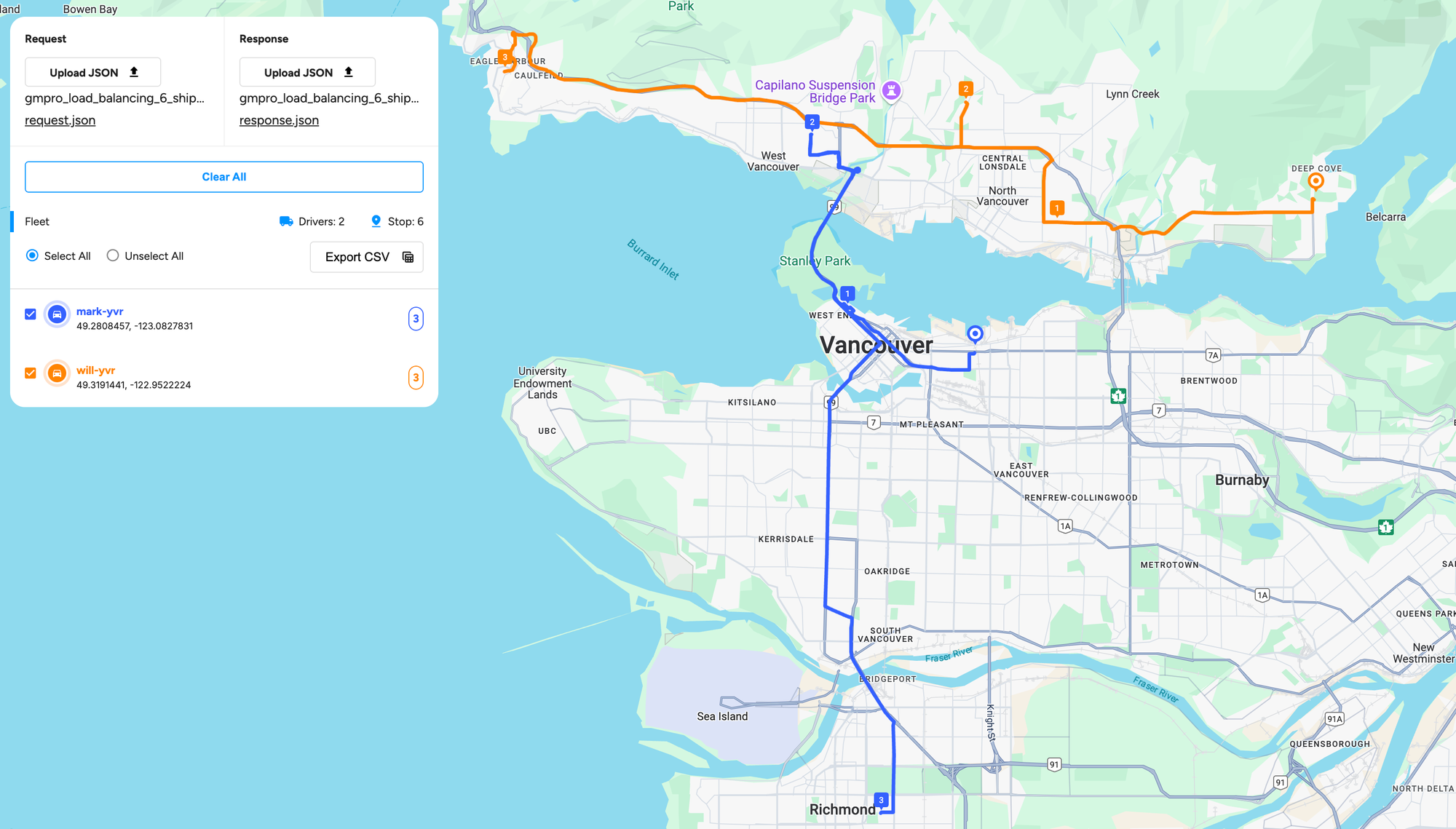 A balanced route created with hard capacity constraints added