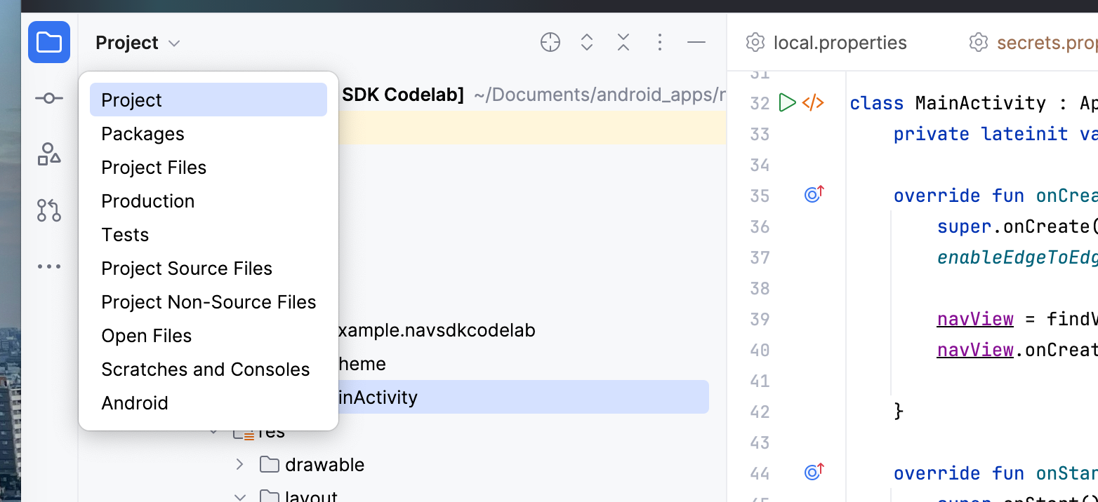 Switching between Project and Android views in Android Studio