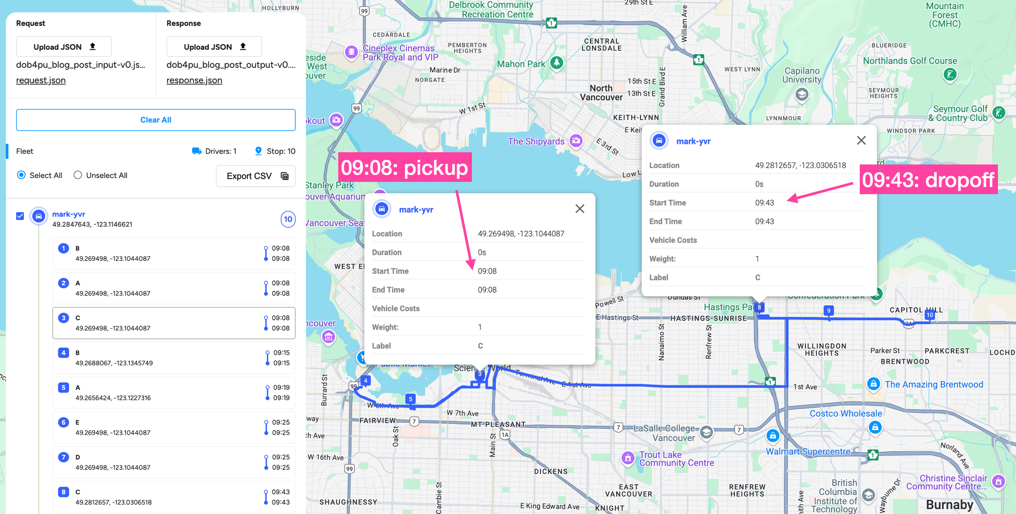 Finding bounds to get an appropriate value for pickupToDeliveryTimeLimit