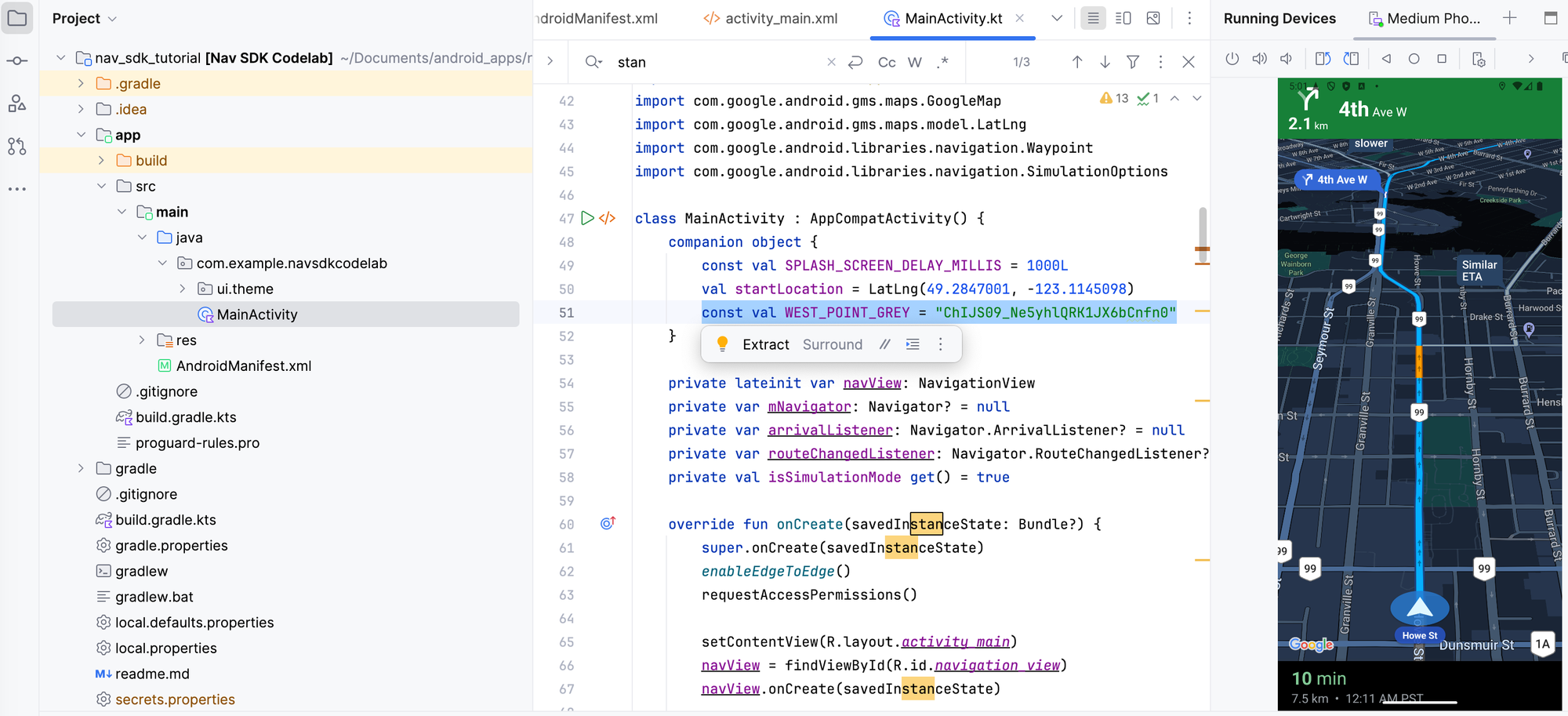 Testing in-app navigation using the simulation options package in the Navigation SDK