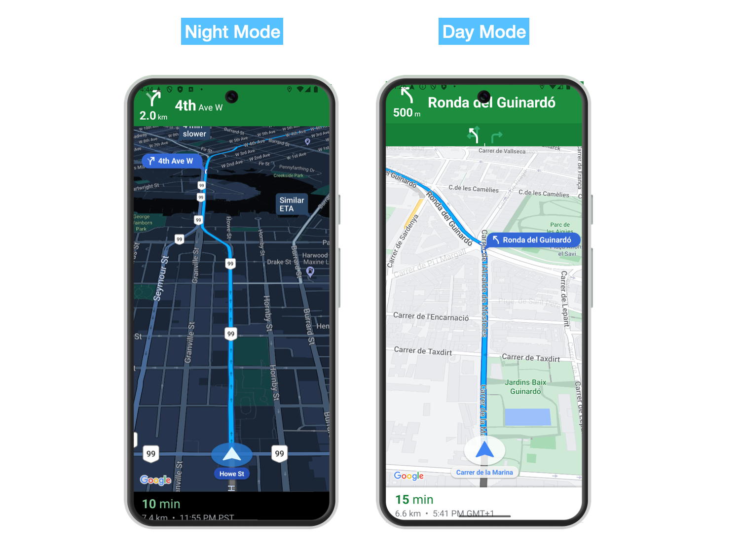 Night Mode and Day Mode on the Google Navigation SDK