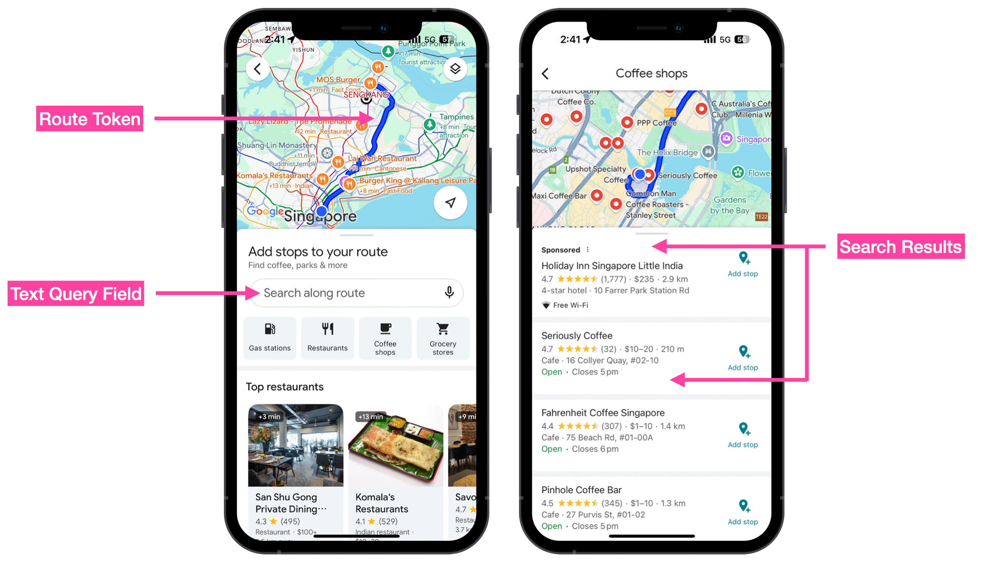 How Search Along Route is used in the Google Maps app