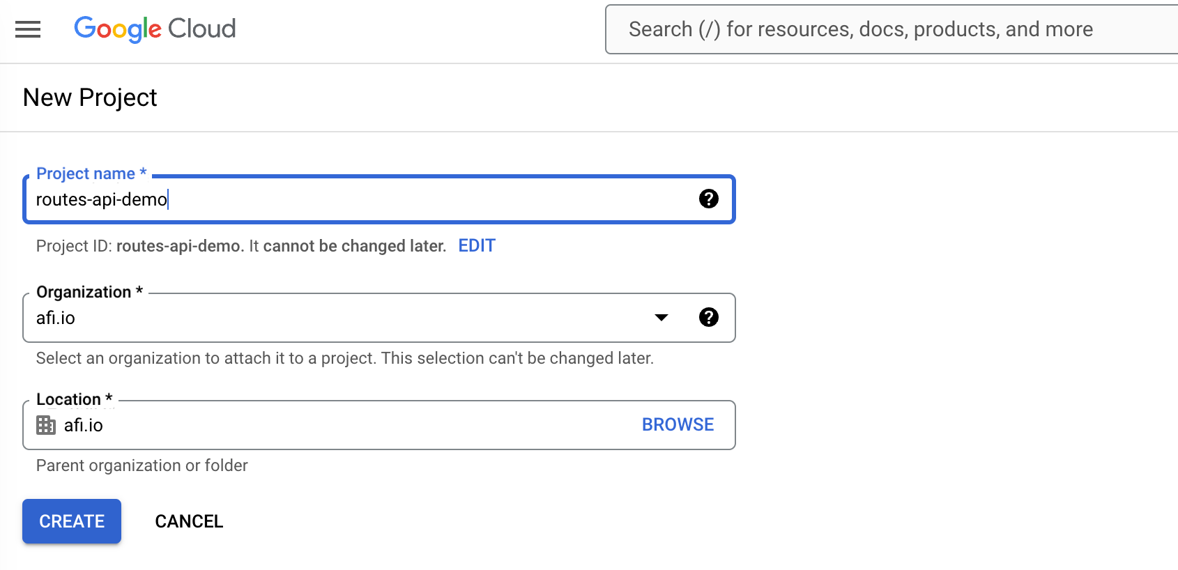 Creating a new Google Cloud project to test the Routes API