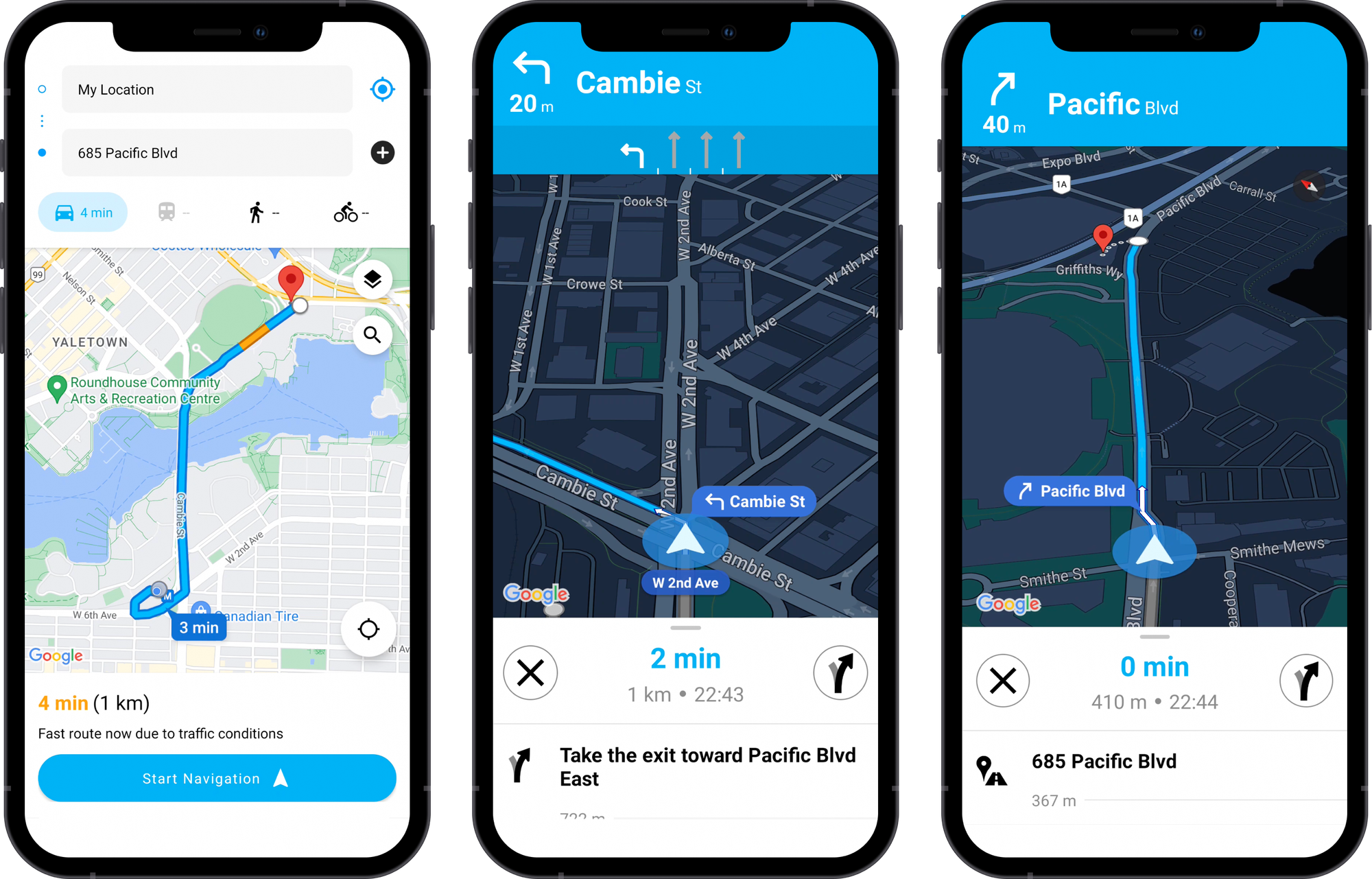 How in-app turn by turn navigation with the Google Maps Navigation SDK looks like