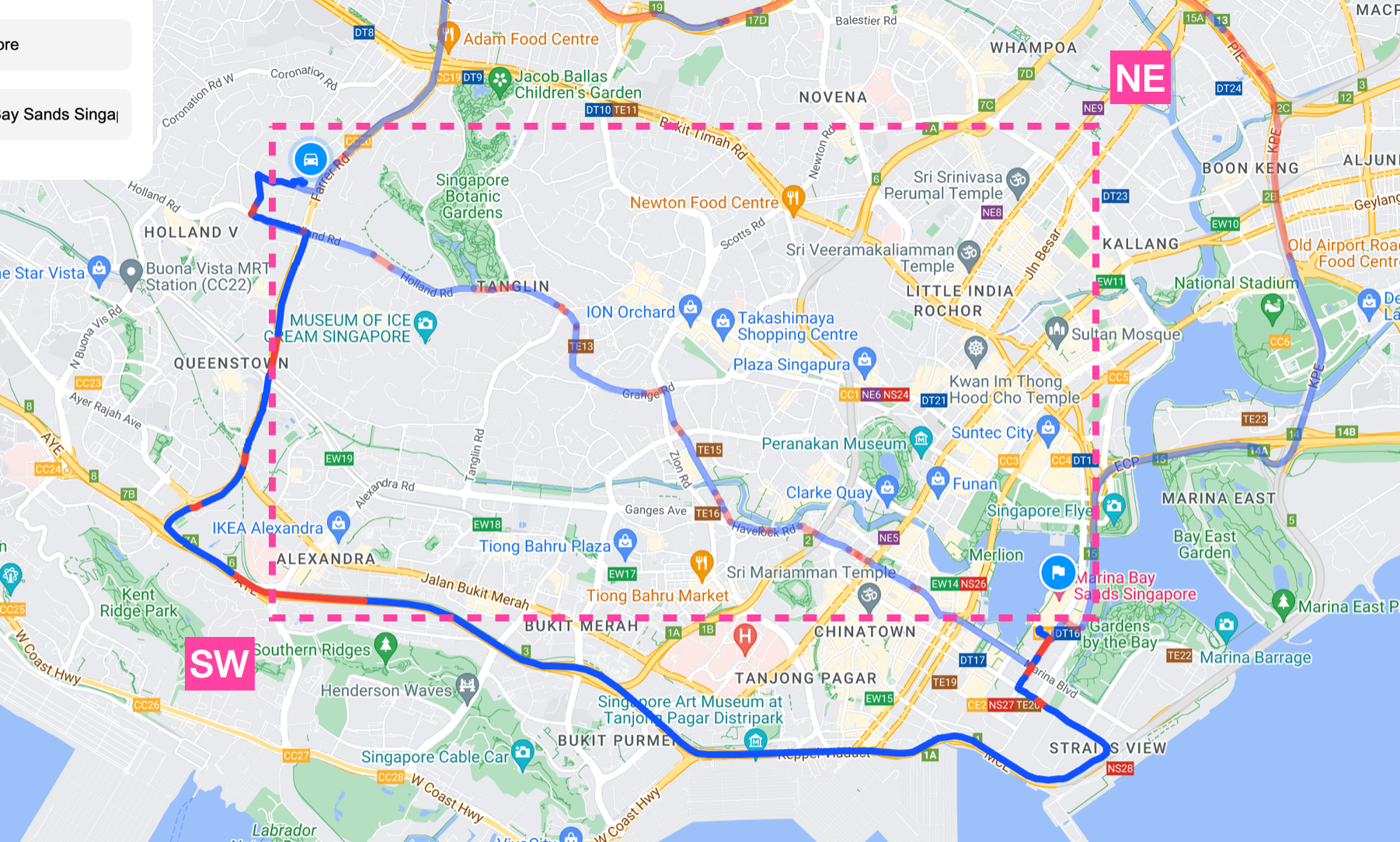 Map viewport used to center the route returned by the Routes API