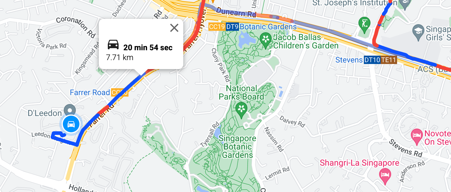 InfoWindow component used to display route travel times and distances