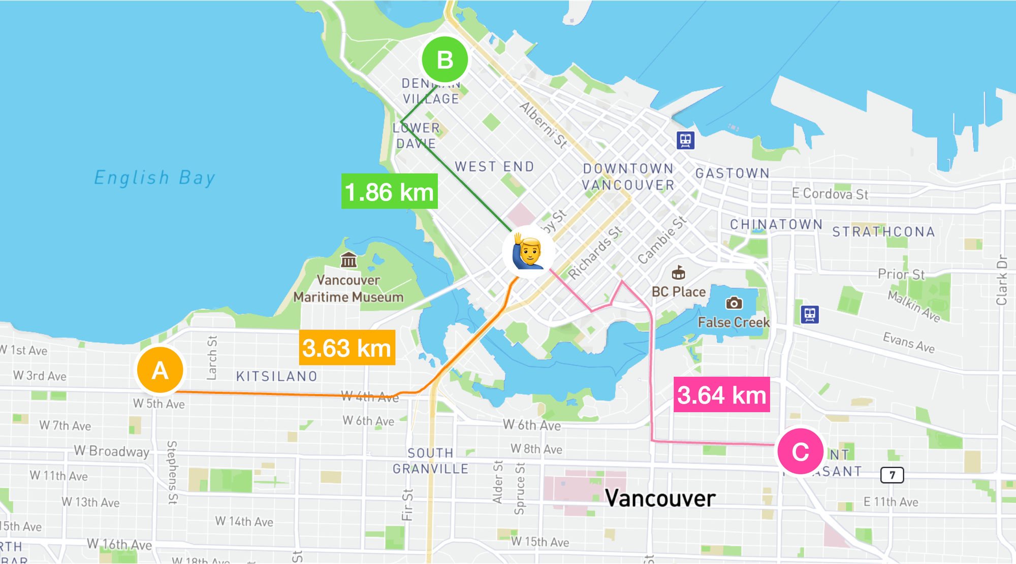 The Google Distance Matrix API used to calculate distance from a passenger