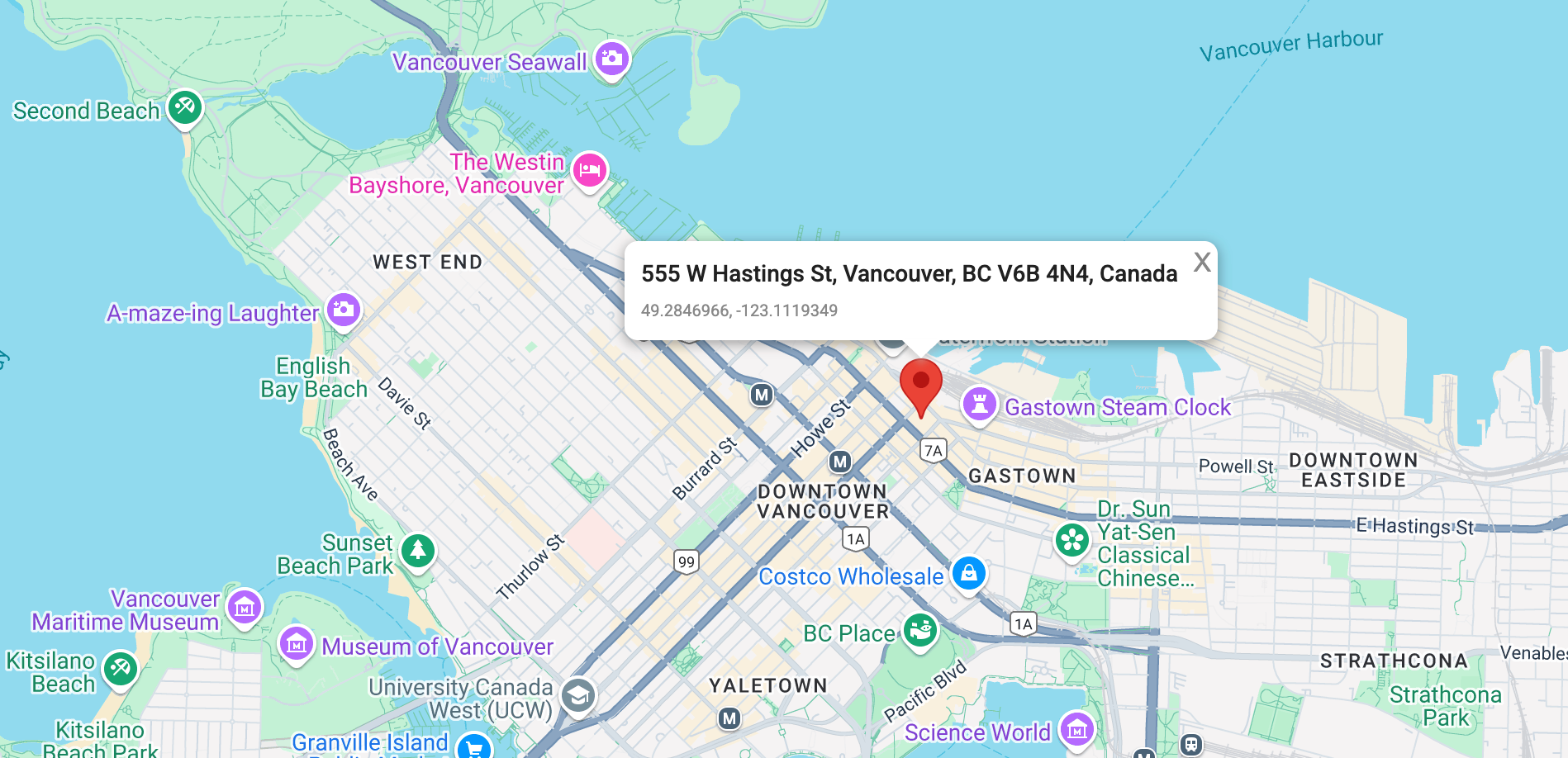 The response to a typical Geocoding API request is a geocoded address with coordinates