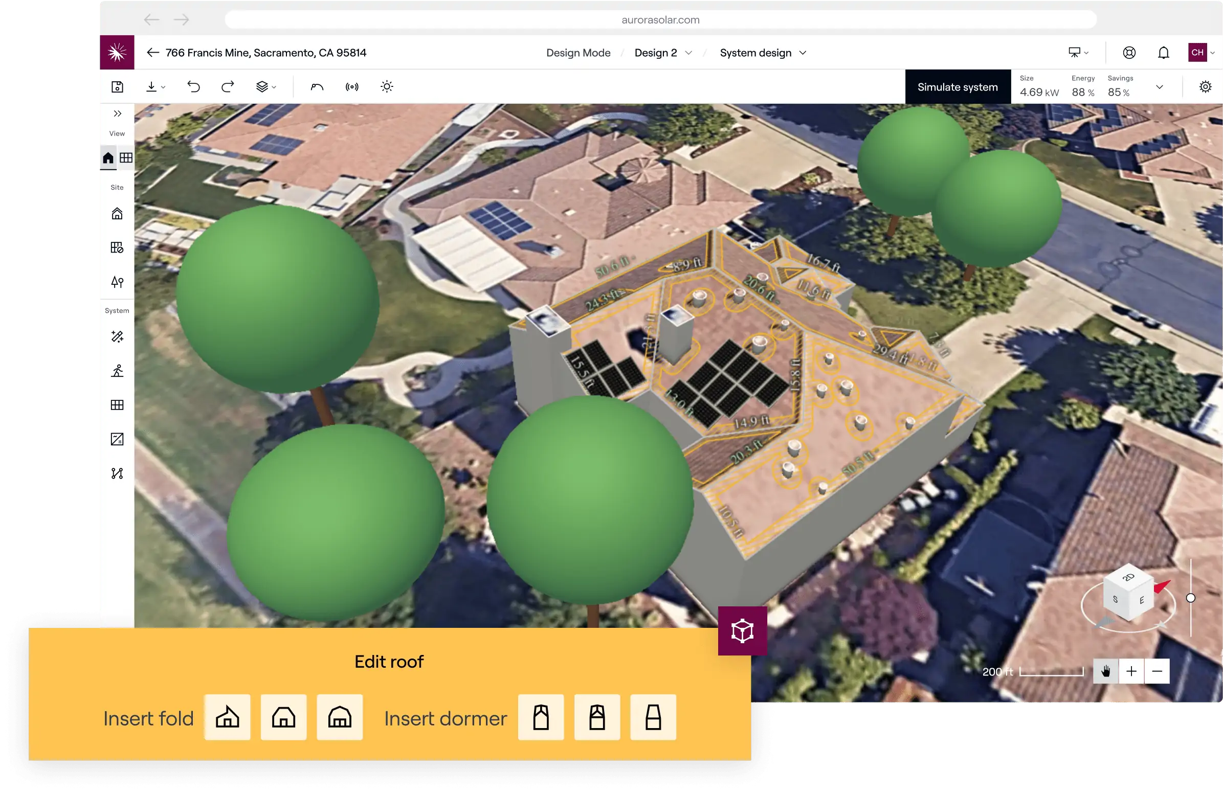 3D visualization of your roof and solar installation provided by Aurora Solar 