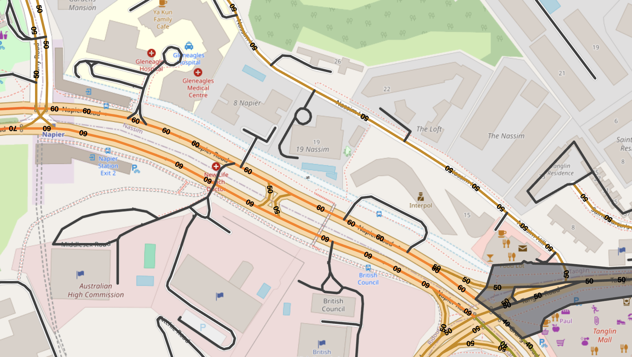 Speed limits displayed on Open Street Map