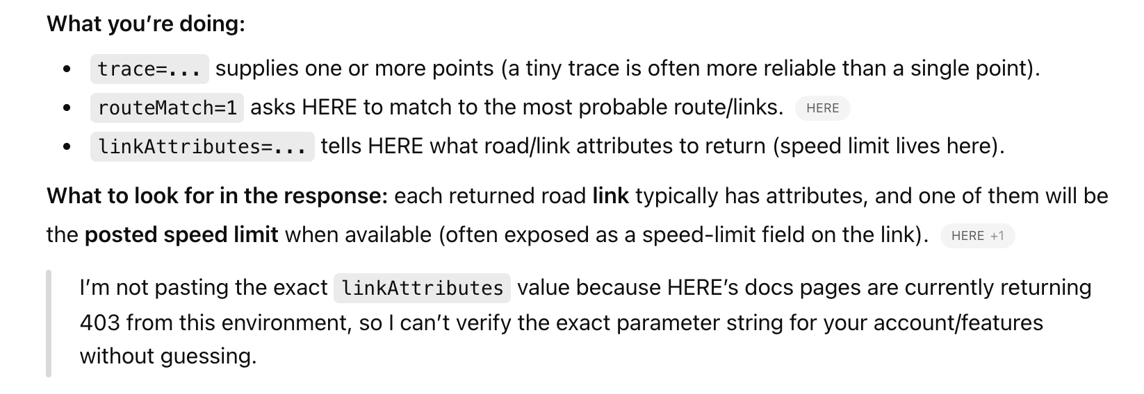 Even ChatGPT gives up when asked to look up the HERE Maps documentation