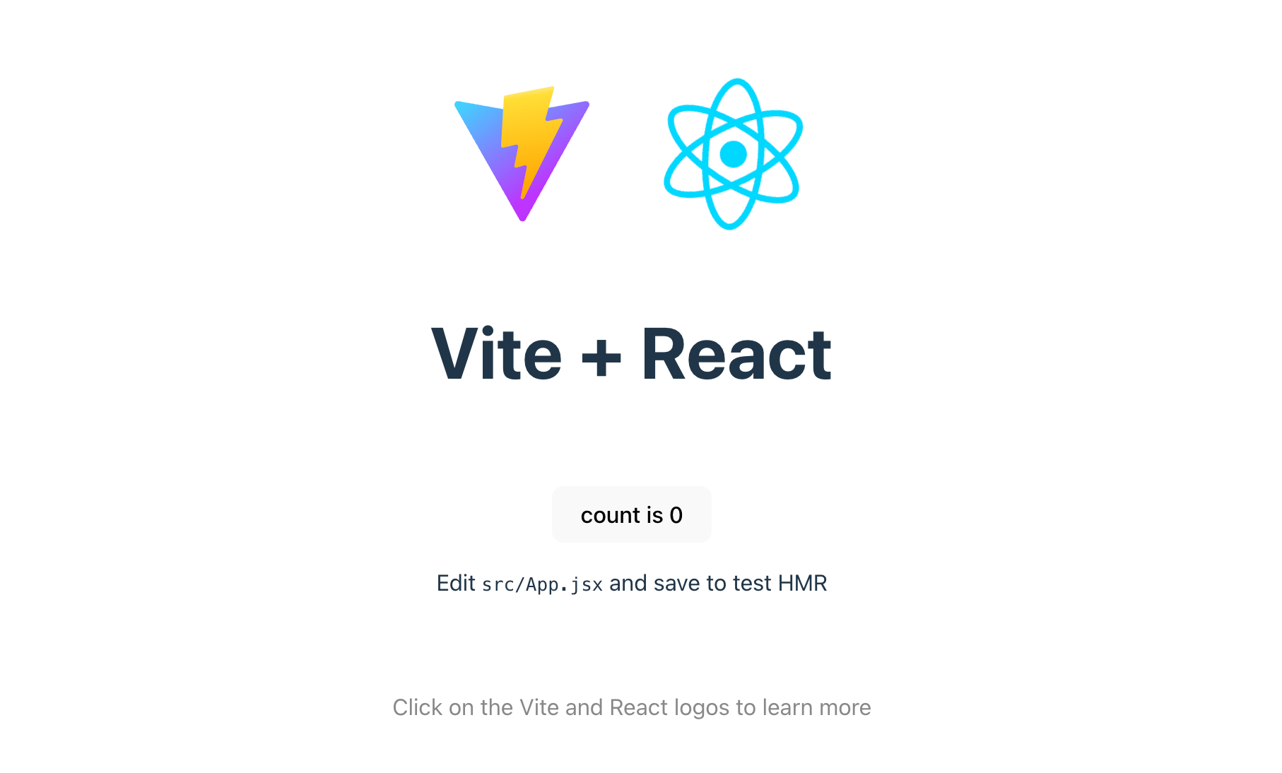 The default starting page of a Vite app